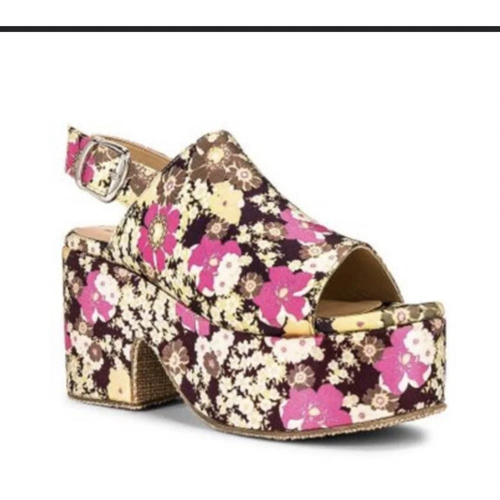 Free People Nicola Wedge Sandal Ditsy Floral Satin Platform 37